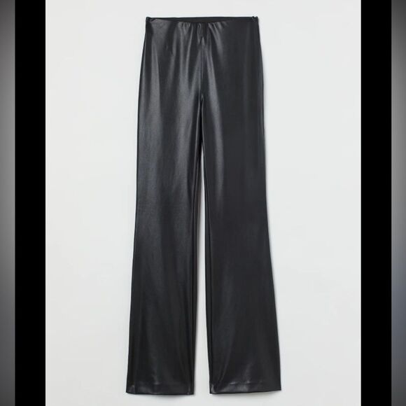 H&M Flares Faux Leather Black Pants high rise size 10 concert going out Tate - Picture 1 of 8